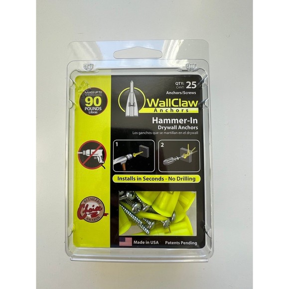 25 Pack - Lot of 2 Wallclaw Hammer In Drywall Anchors - Hangs up to 125lbs - Picture 2 of 5
